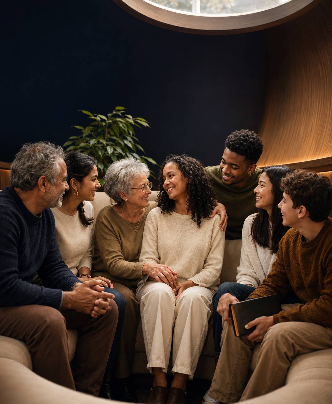 A diverse church family sharing fellowship together
