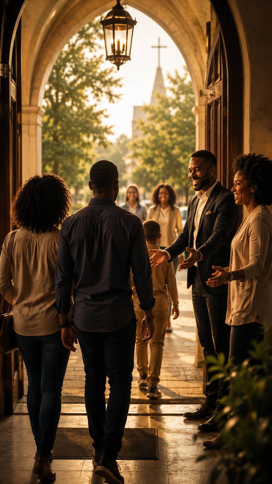 People arriving to receive a warm welcome at church