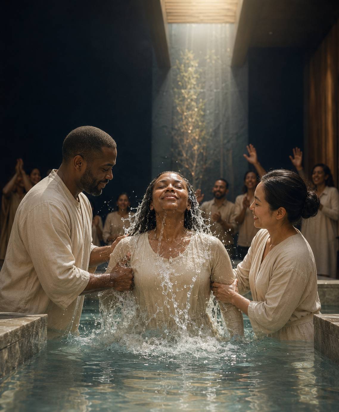 A dignified Christian water baptism moment