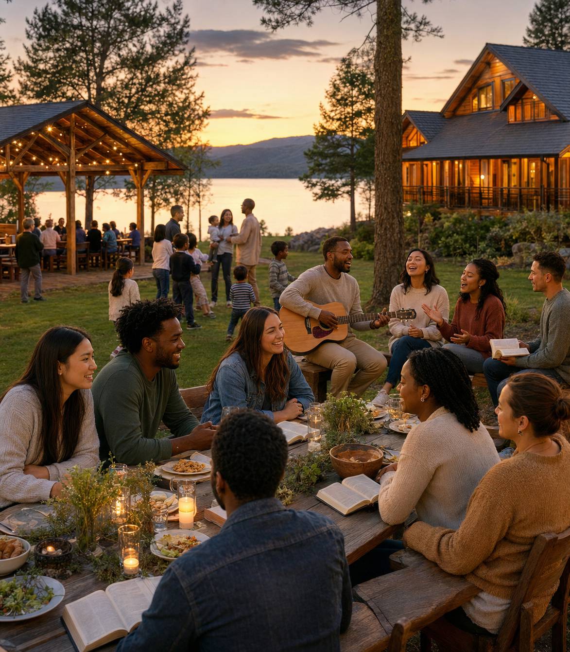 People sharing worship and fellowship during a ministry camp