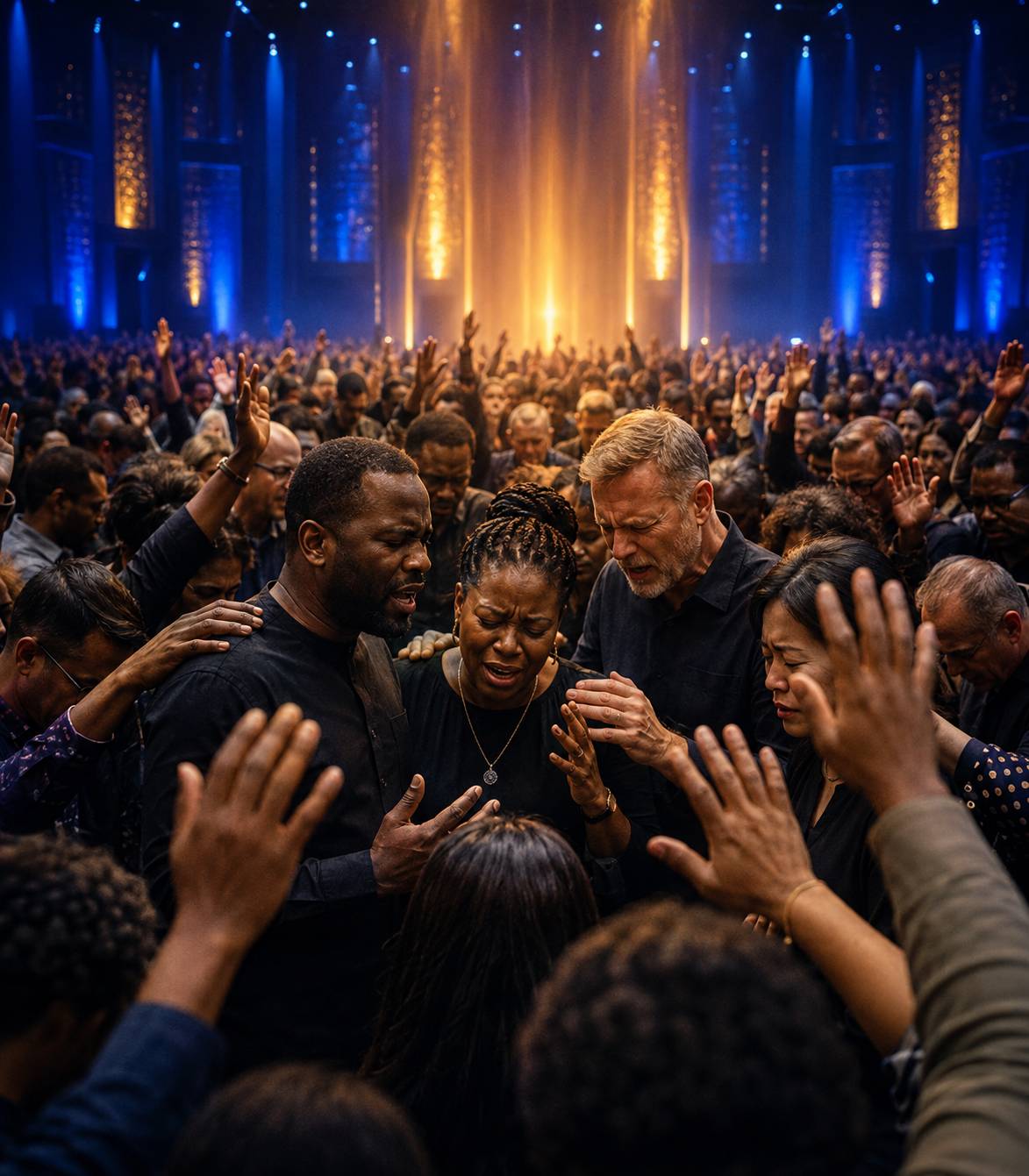 Believers praying together in a Spirit-filled gathering