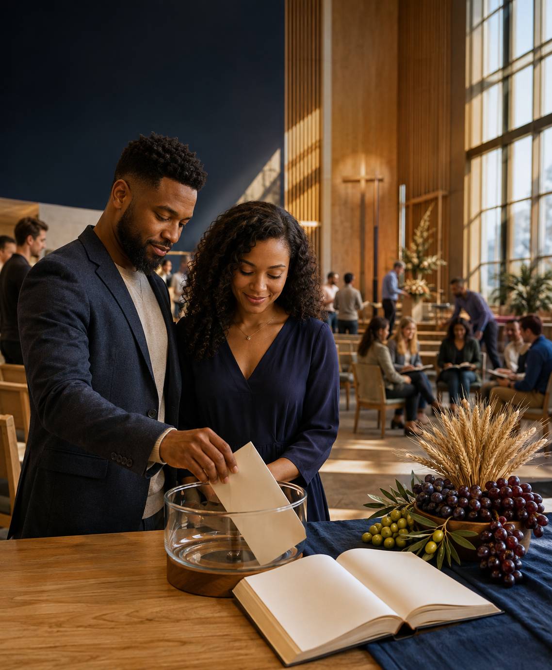 A believer preparing a tithe as an expression of worship