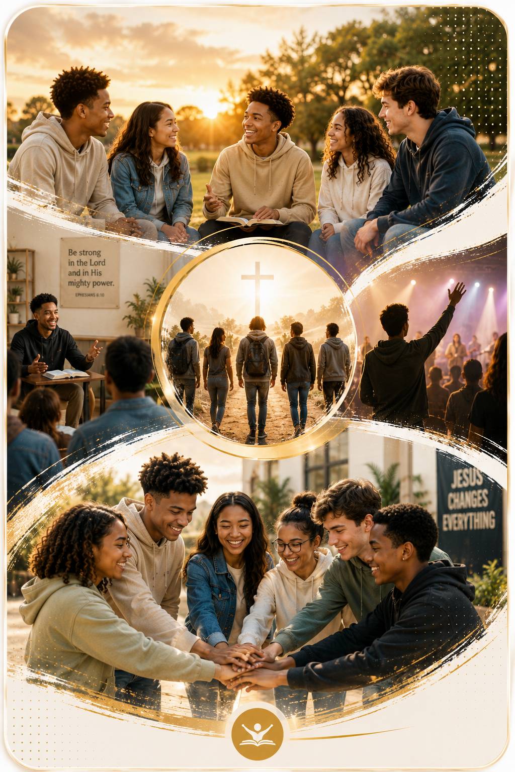 Teenagers praying together in a youth gathering
