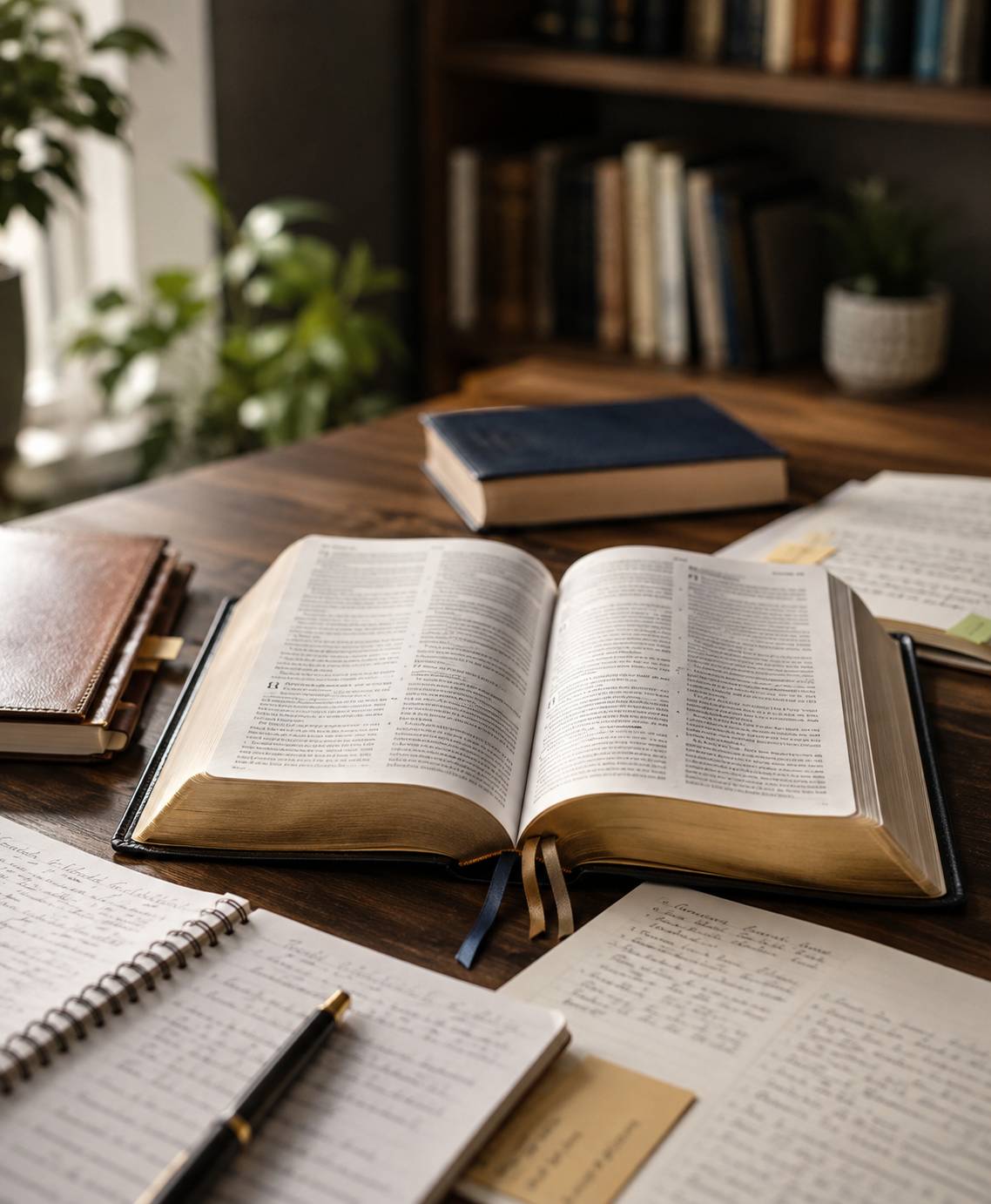 An open Bible with notes for focused Scripture study