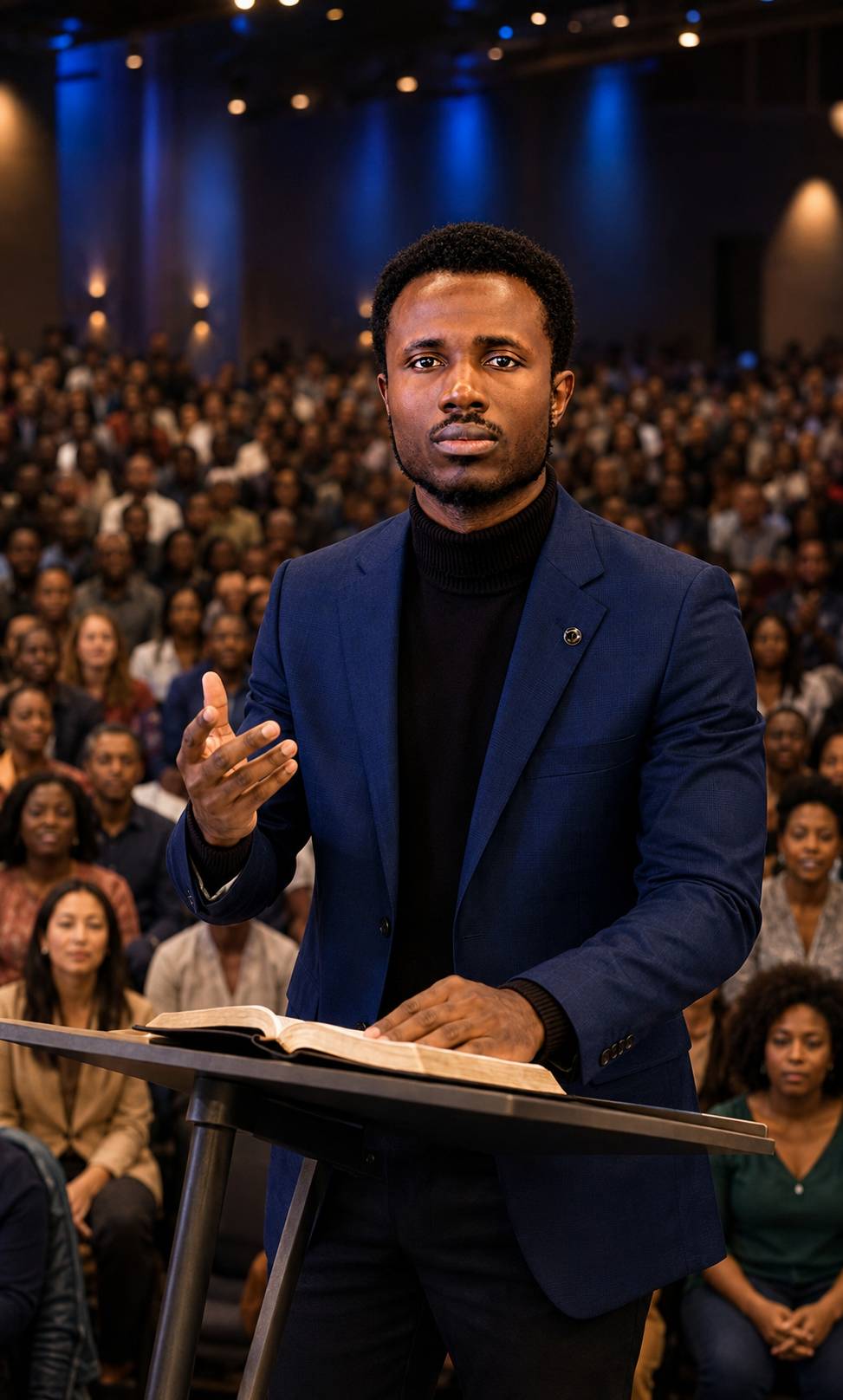 A biblical message being shared with a global congregation