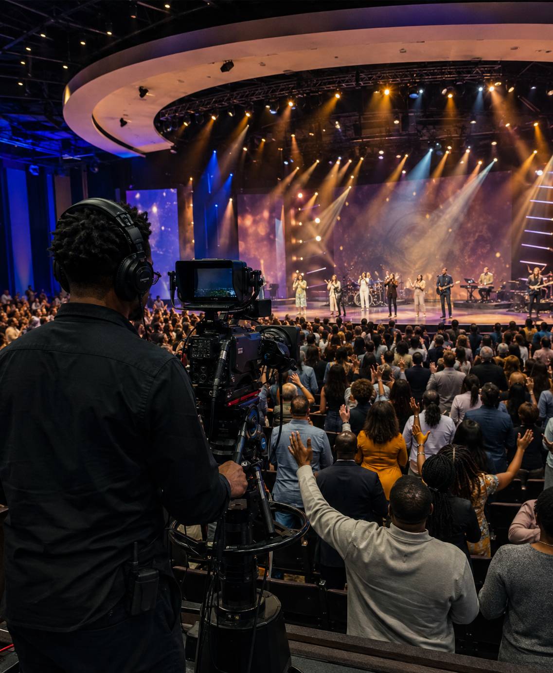 A Keep The Faith Ministries service prepared for live broadcast